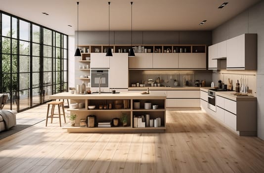 modern loft kitchen interior.3d rendering design concept