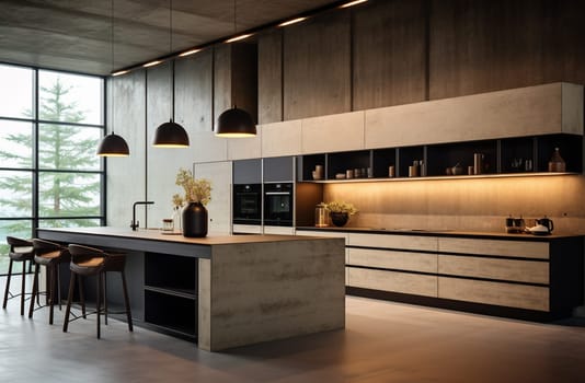 modern loft kitchen interior.3d rendering design concept