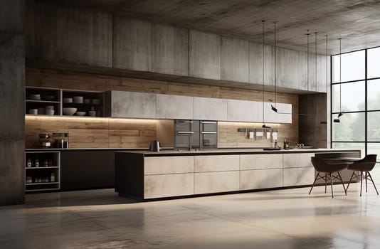 modern loft kitchen interior.3d rendering design concept