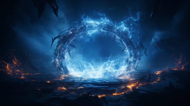 Burning gas circle with free space for text. isolated on black background. High quality photo