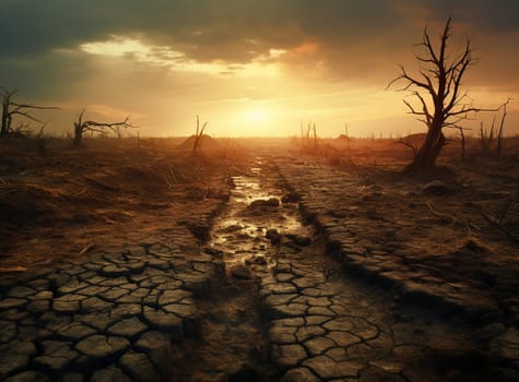 Global warming concept . Dry cracks in the land, serious water shortages. Drought concept. High quality photo