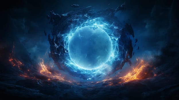 Burning gas circle with free space for text. isolated on black background. High quality photo