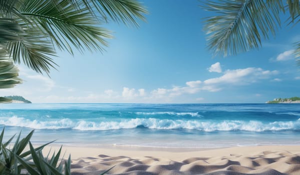 Sandy beach with waves, beautiful tropical bay. High quality photo