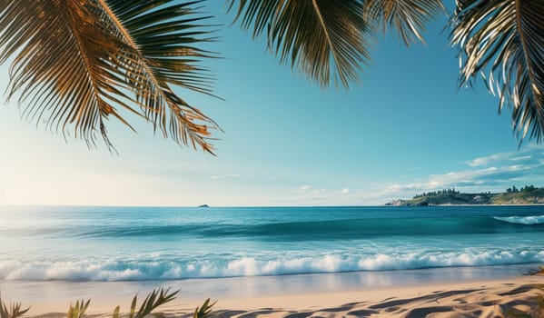 Sandy beach with waves, beautiful tropical bay. High quality photo