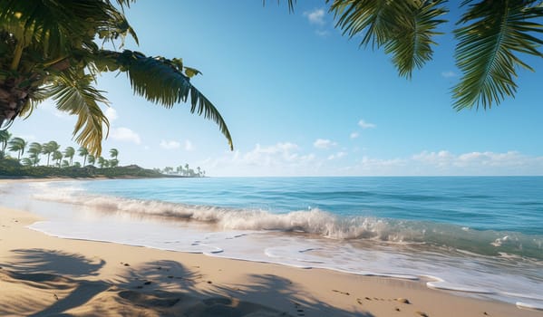 Sandy beach with waves, beautiful tropical bay. High quality photo