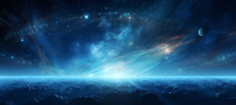 Deep space background with stardust and shining star. Milky way cosmic background. Star dust and pixie dust glitter space backdrop. Space stars and planet conceptual image. High quality photo