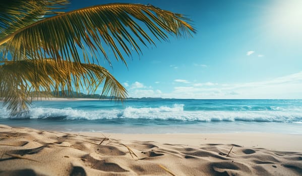 Sandy beach with waves, beautiful tropical bay. High quality photo