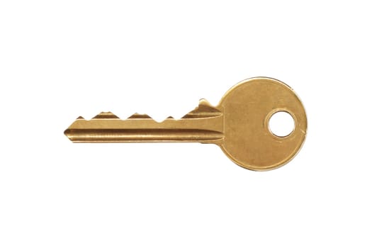 A brass house key with clipping path