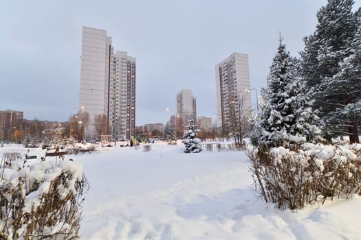 Winter evening landscape in the Moscow, Russia