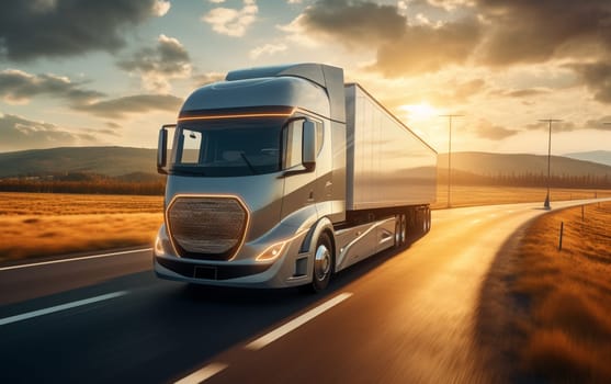 3d rendering of a Delivery Truck on the Road with Beautiful Sky.