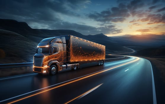 3d rendering of a Delivery Truck on the Road with Beautiful Sky.