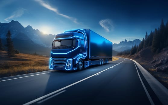 3d rendering of a Delivery Truck on the Road with Beautiful Sky.