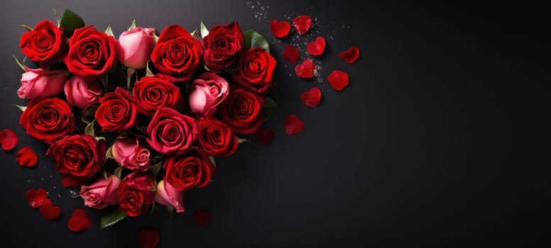 Roses Bouquet and Hearts background. Valentine's Day or wedding background.