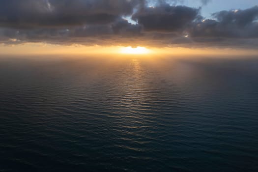 Aerial photographic documentation of a sunset over the Mediterranean sea 