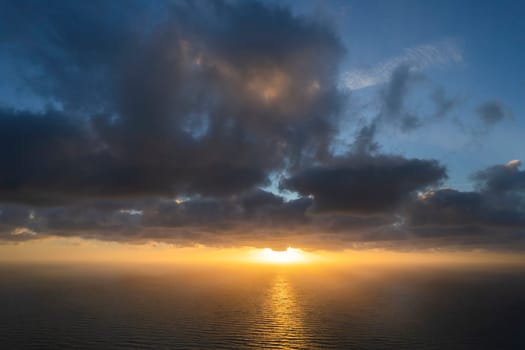 Aerial photographic documentation of a sunset over the Mediterranean sea 