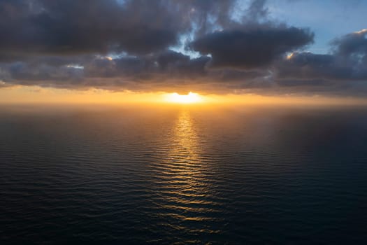 Aerial photographic documentation of a sunset over the Mediterranean sea 