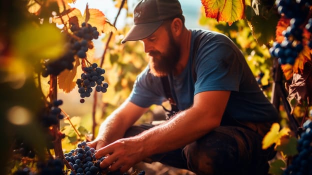 A man harvests grapes in the garden. Selective focus. Food.