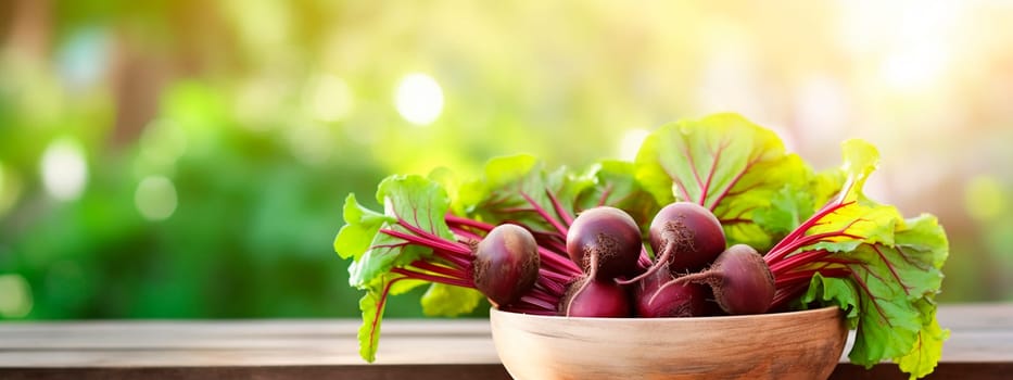 Beet harvest in a bowl on the background of the garden. Selective focus. Food.