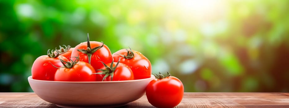 Tomatoes in a bowl in the garden. Selective focus. Food.