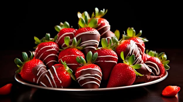 Chocolate covered strawberries on the table. Selective focus. Food.