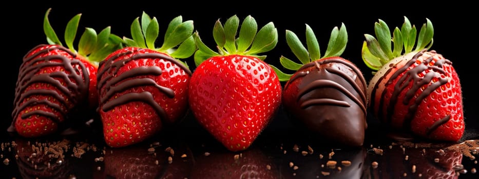 Chocolate covered strawberries on the table. Selective focus. Food.