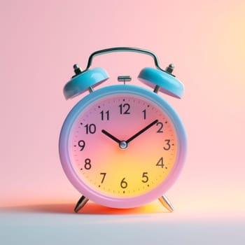 Bright alarm clock on a bright background. mockup. minimalism. switching the hands of the clock to winter time. switching the clock hands to daylight saving time.