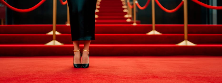 Beautiful female legs on the red carpet. Selective focus. Woman.