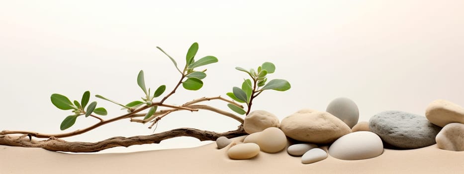 Smooth stones and spa plant. Selective focus. Nature.