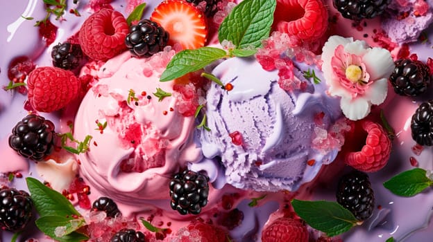 texture of ice cream with berries. Selective focus. food.