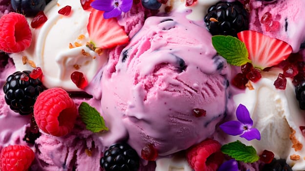 texture of ice cream with berries. Selective focus. food.