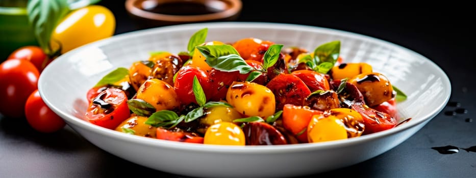 salad with tomato and herbs. Selective focus. food.