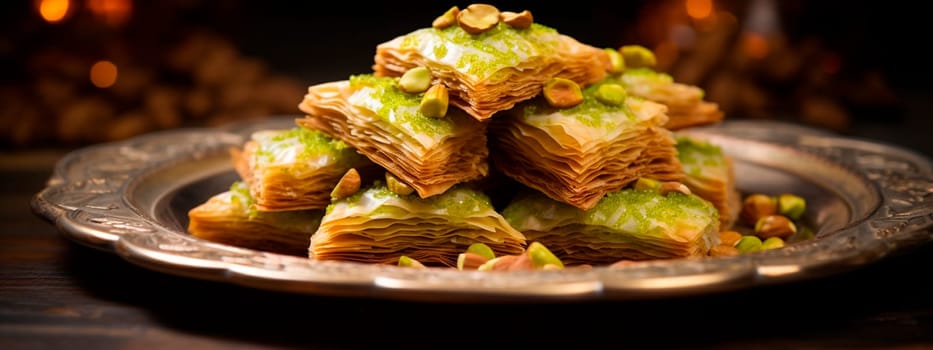 Turkish baklava with pistachios. Selective focus. food.