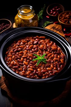 chili beans with meat on a plate. Selective focus. food.