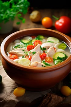 chicken soup with vegetables. Selective focus. food.