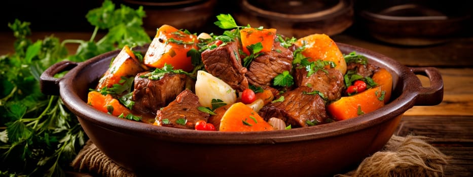 stewed beef with vegetables. Selective focus. food.