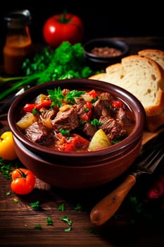 stewed beef with vegetables. Selective focus. food.