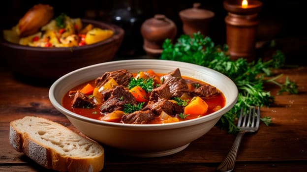 stewed beef with vegetables. Selective focus. food.