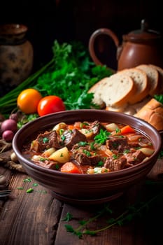 stewed beef with vegetables. Selective focus. food.