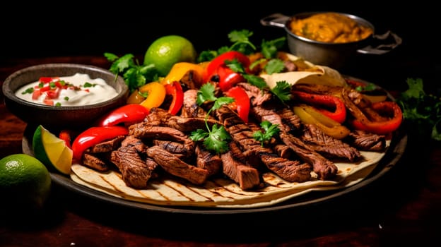 Mexican fajitas and tortilla. Selective focus. food.