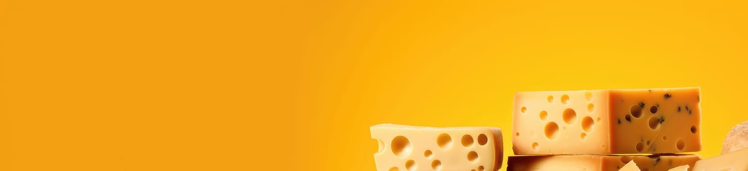 Cheese on a bright yellow background, food concept