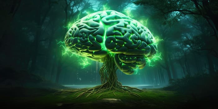 Green brain as tree, nature concept