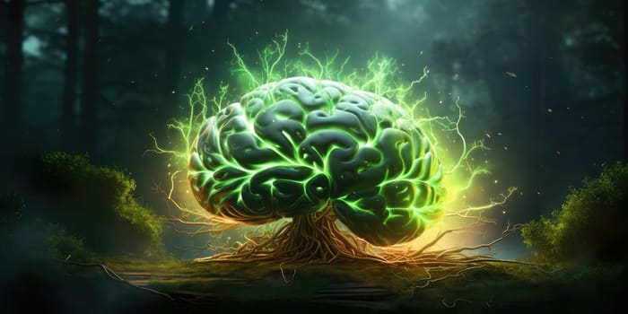 Green brain as tree, nature concept