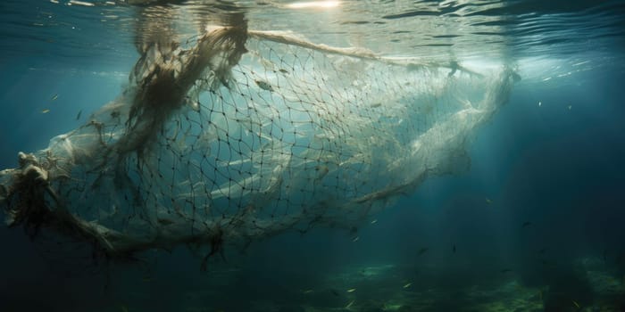 A huge fish net underwater, fishing concept