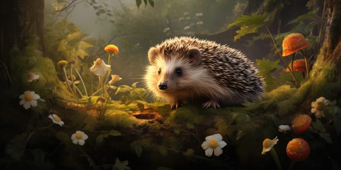 Cute hedgehog in a nature, wildlife concept