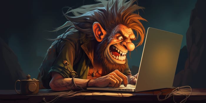 Funny troll trolling on the internet others people, making deliberately offensive or provocative online post with the aim of upsetting someone or eliciting an angry response from them