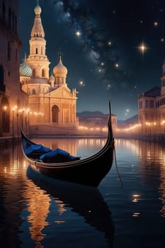 Night landscape of Venice. AI generated