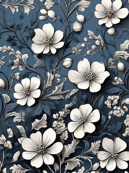 Floral ornament on blue background. AI generated