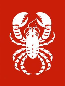 A white silhouette of a lobster on a vibrant red background - generative AI