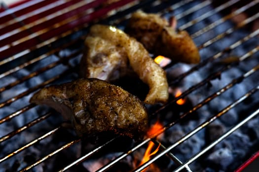 close-up of a steak on a grill. Barbecue Meat On Outdoor Grill.