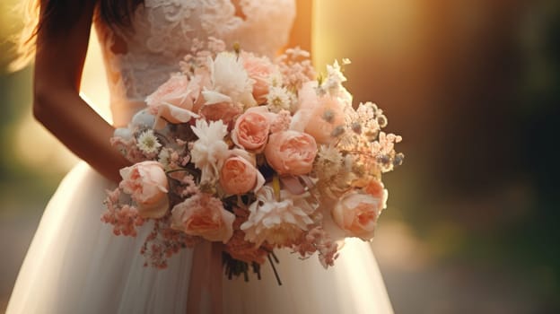 woman holding a wedding bouquet flowers, ai